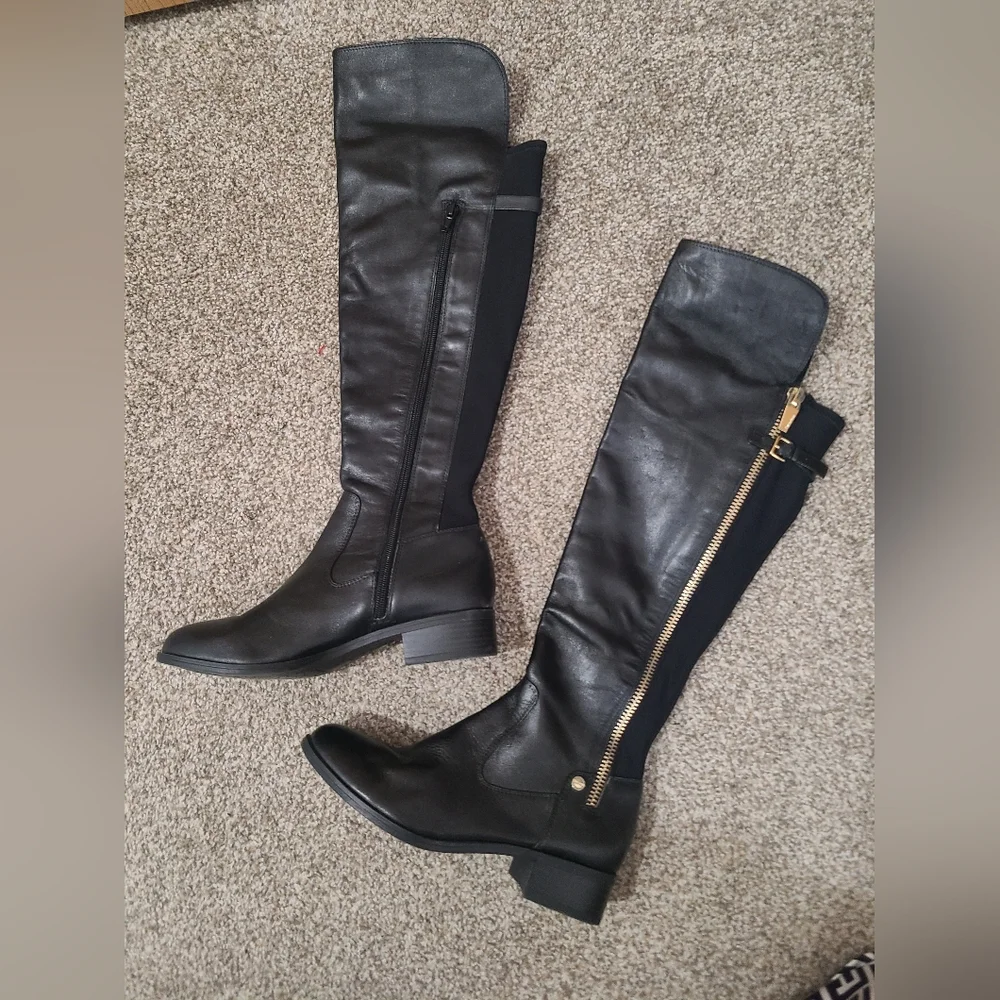 Calvin Klein Gladys Over The Knee Leather Stretch Panel Zipper Riding Boots - Picture 3 of 6